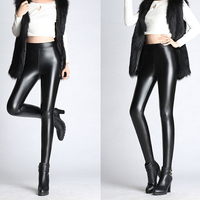 BGTEEVER wiosna jesień zima miękkie PU skórzane spodnie kobiety aksamitne spodnie ciepłe Stretch spodnie skinny fit ołówek skórzane legginsy 3